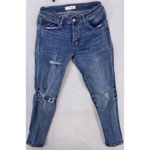Kancan Jeans Women Size 9 Clarie Mid Rise Boyfriend Denim Ripped Button Fly